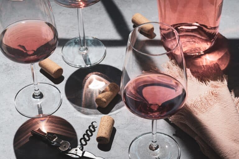 rose wine and corks